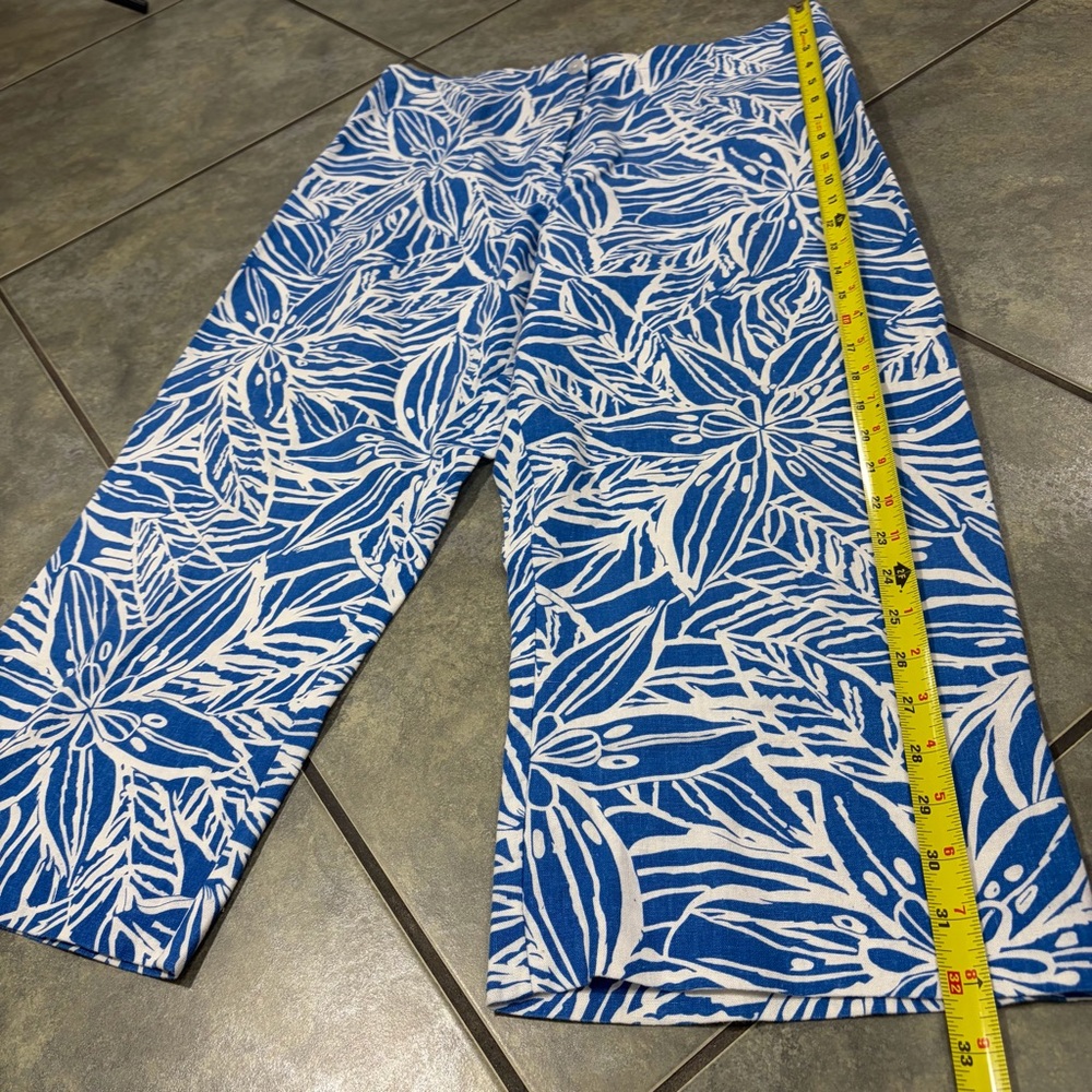 CATHERINE Stewart Blue White Elegant Florals Suit Set Top Sz XL Pant Sz L - Picture 13 of 16